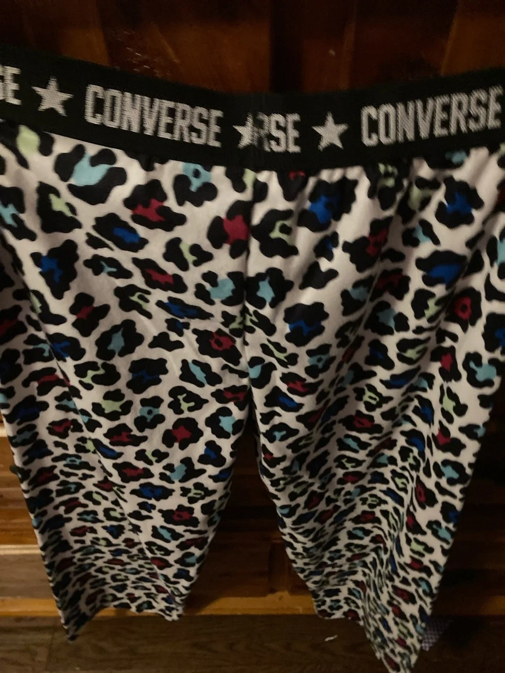 Converse White Leopard Print Lounge Pants with Black Logo Waistband